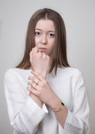 Long bar orb open ring - 18k gold