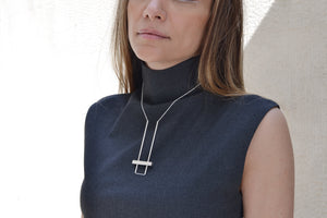 Minimalist Scandinavian Jewelry handcrafted in Sweden. Contemporary statement architectural geometric necklace from In Between collection. Handcrafted jewellery, Sustainable fashion