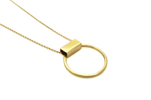 Rectangle hoop ring necklace - 18K gold