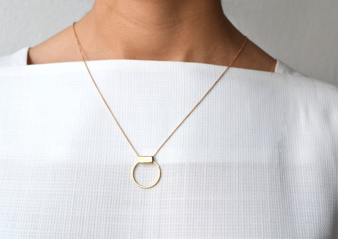 Rectangle hoop ring necklace - 18K gold
